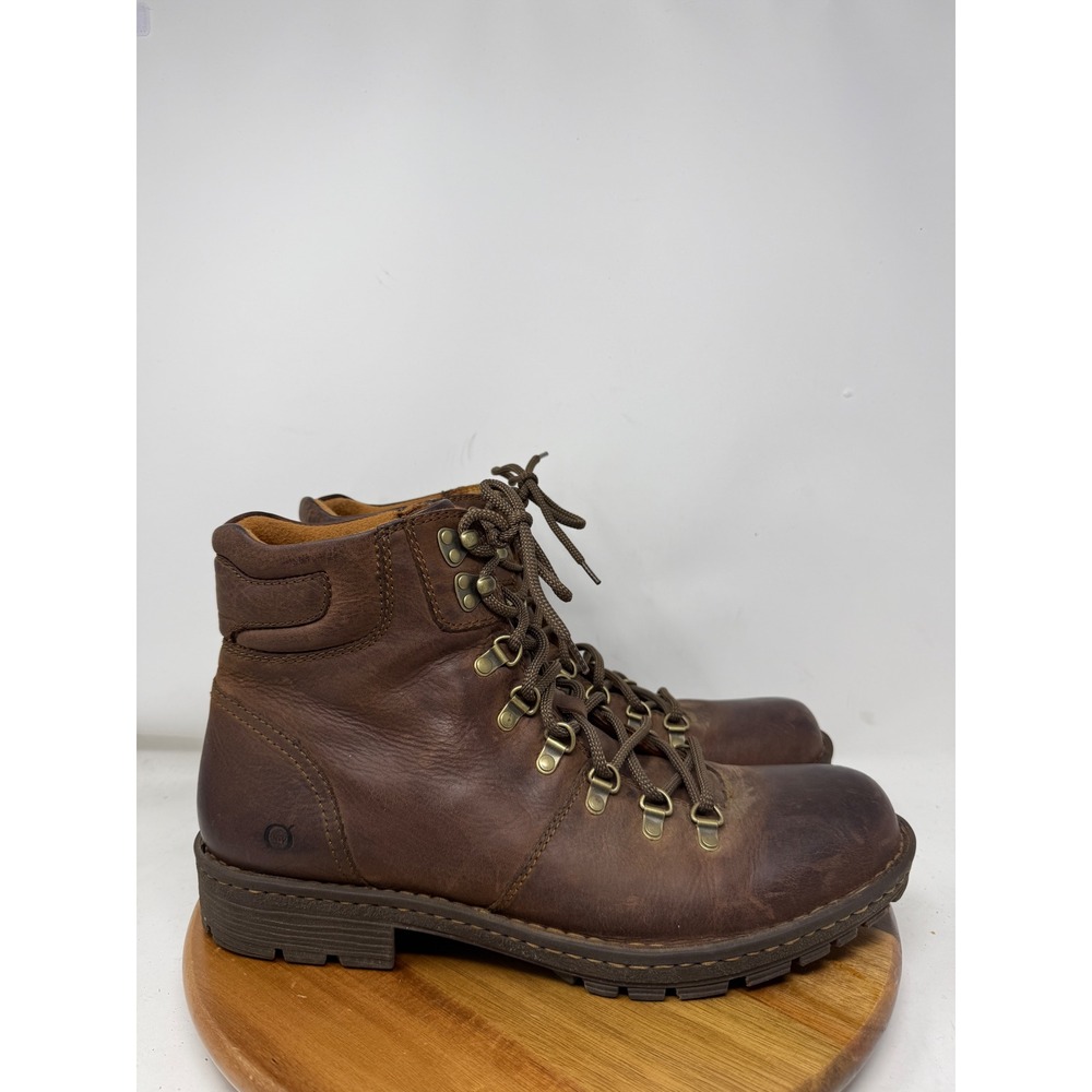 Born Mens M6775 Brown Leather Hiking Boots Lace Up Ankle Lug Sole Size 13 45